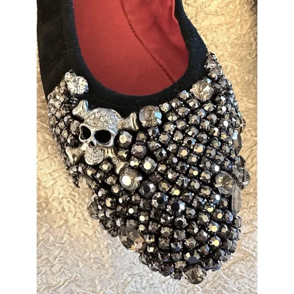 RARE! Gothic Skull Black Suede Leather Studded Ballet Flats Cristian Mori 4.5 - Picture 4 of 11